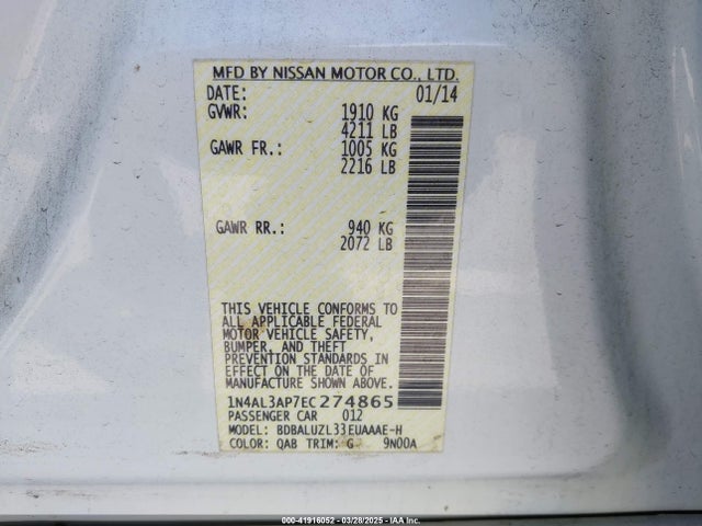 Nissan Altima 2.5 Sv 2014 1N4AL3AP7EC274865 Image 9