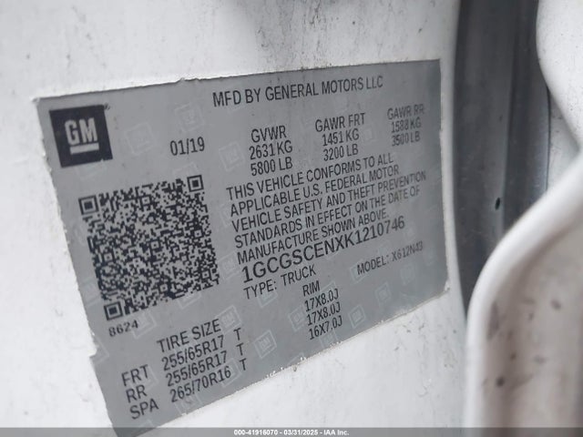 1GCGSCENXK1210746 Chevrolet Colorado Lt