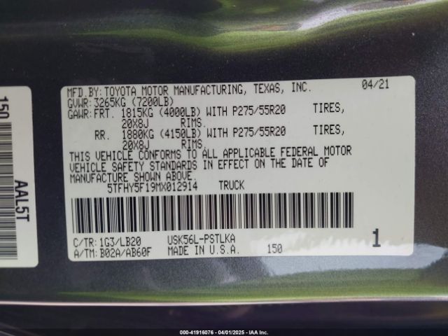 2021 TOYOTA TUNDRA 5TFHY5F19MX012914 Photo 8