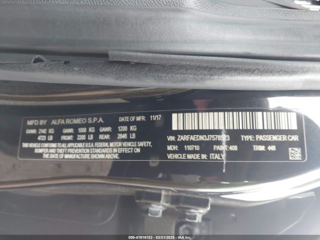 2018 ALFA ROMEO GIULIA ZARFAEDN3J7578523 Photo 8