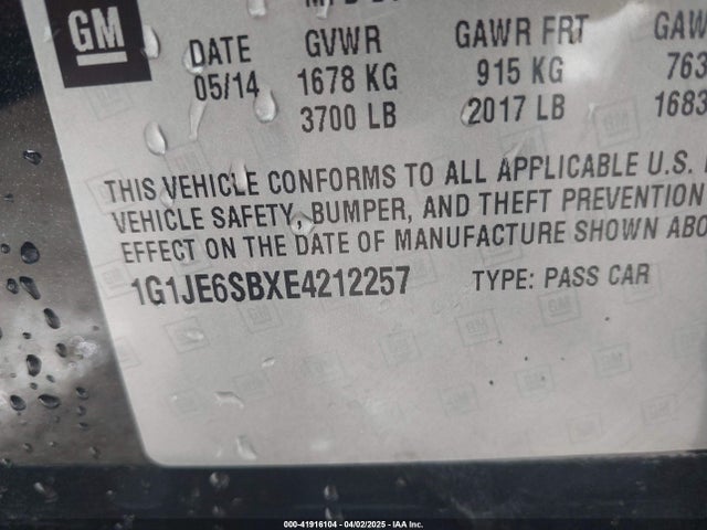 1G1JE6SBXE4212257 Chevrolet Sonic Ltz Auto