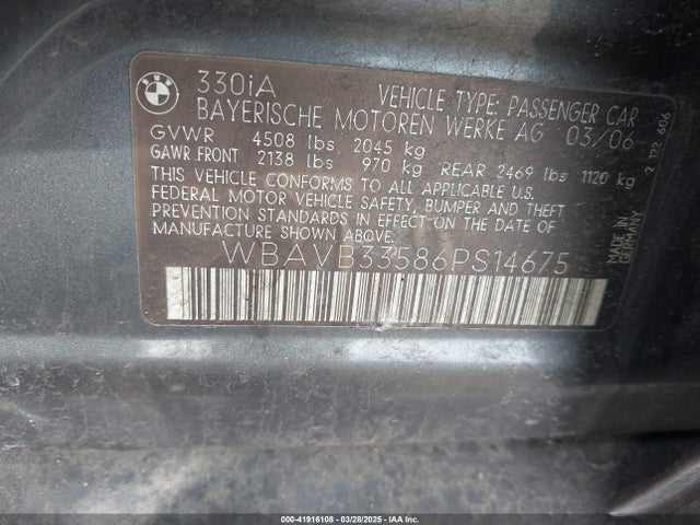 2006 BMW 330I WBAVB33586PS14675 Photo 8