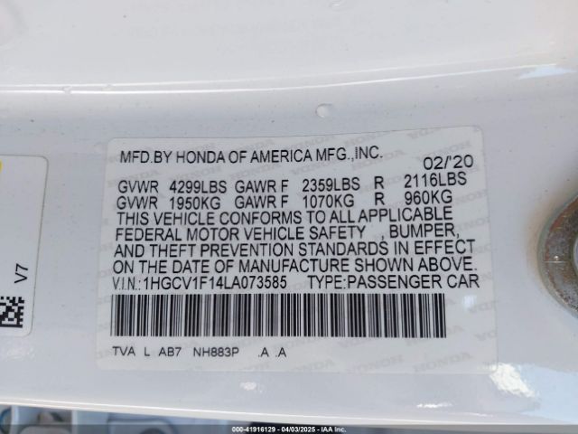 1HGCV1F14LA073585 Honda ACCORD LX