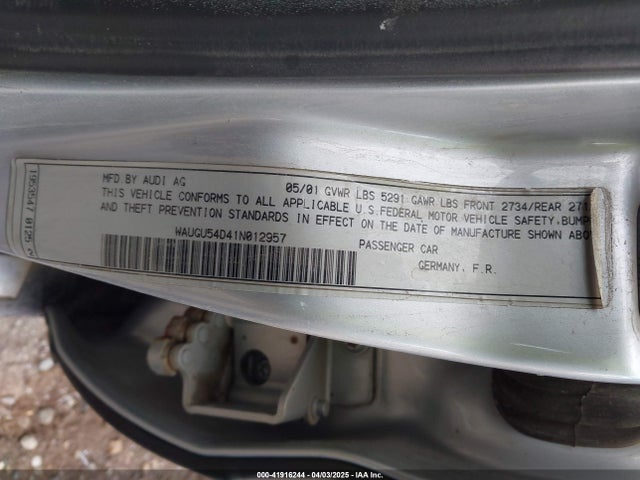 2001 AUDI S8 WAUGU54D41N012957 Photo 8