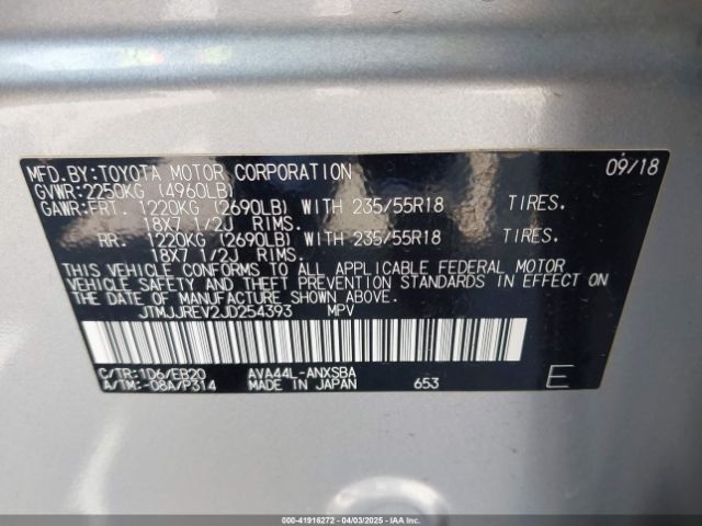JTMJJREV2JD254393 Toyota Rav4 Hybrid Se