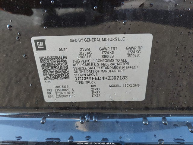 Chevrolet Silverado 1500 Lt Trail Boss 2019 1GCPYFED4KZ397183 Image 9
