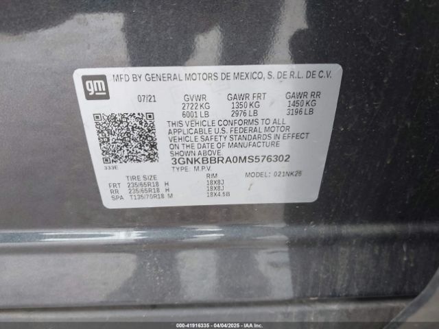 3GNKBBRA0MS576302 Chevrolet Blazer Fwd 1lt