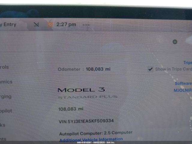 5YJ3E1EA5KF509334 Tesla MODEL 3