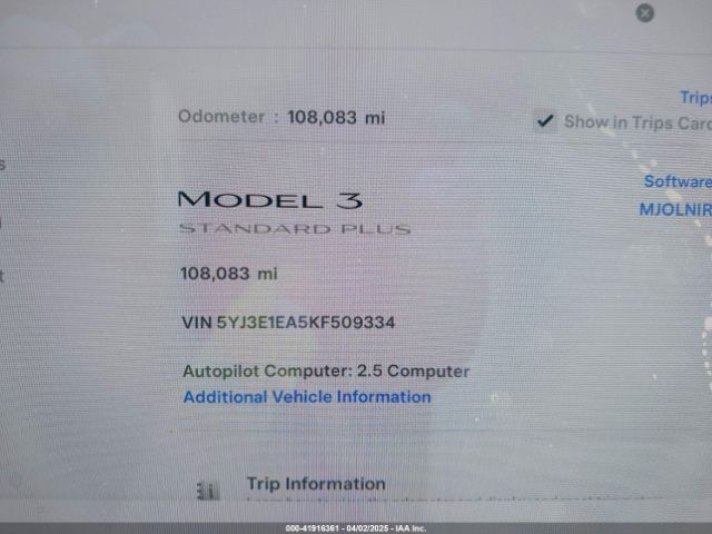5YJ3E1EA5KF509334 Tesla MODEL 3