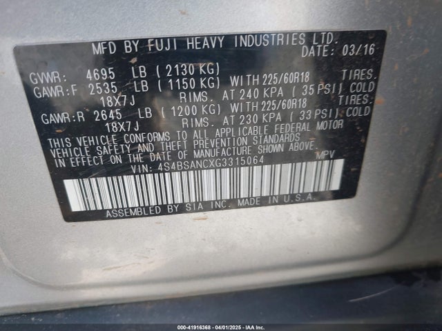4S4BSANCXG3315064 Subaru Outback 2.5i Limited