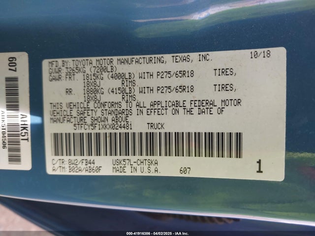 5TFCY5F1XKX024481 Toyota 3ur-fe