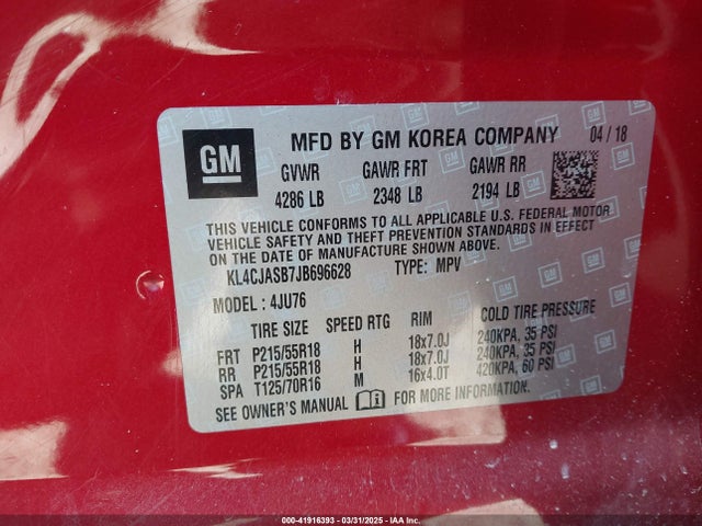 KL4CJASB7JB696628 Buick luv: mfi, variable valve timing, alum, e85 max
