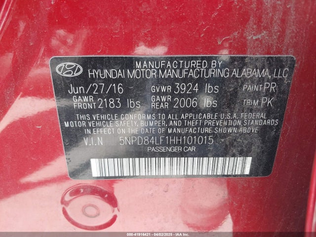 5NPD84LF1HH101015 Hyundai ELANTRA SE