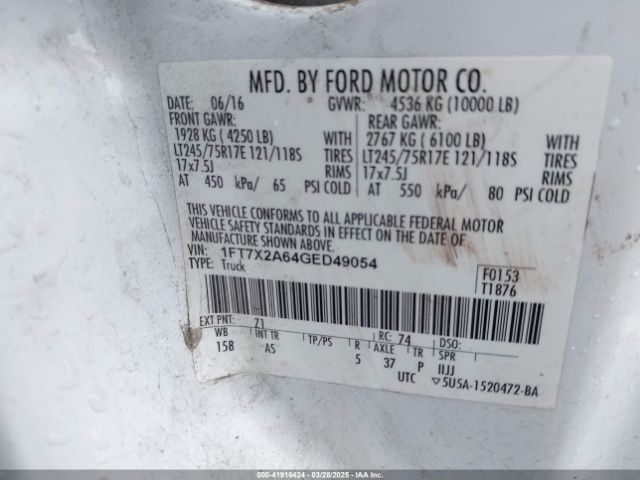 1FT7X2A64GED49054 Ford F-250 Xl