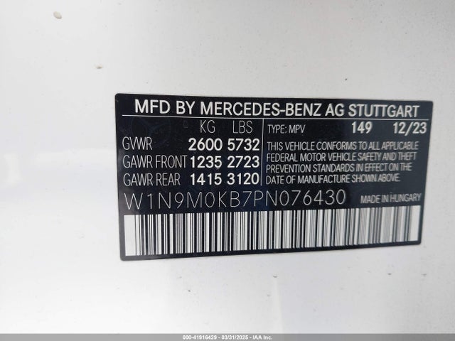 W1N9M0KB7PN076430 Mercedes-Benz Eqb 300 Suv 4matic