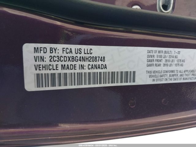 2C3CDXBG4NH208748 Dodge Charger Sxt Rwd