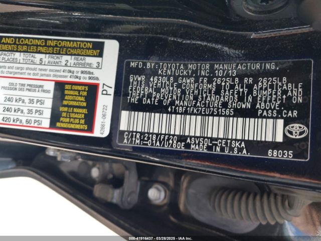 4T1BF1FK7EU751565 Toyota CAMRY SE