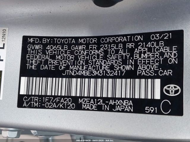 2021 TOYOTA COROLLA JTND4MBE3M3132417 Photo 8