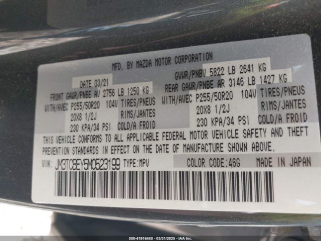 JM3TCBEY5M0523199 Mazda Cx-9 Signature