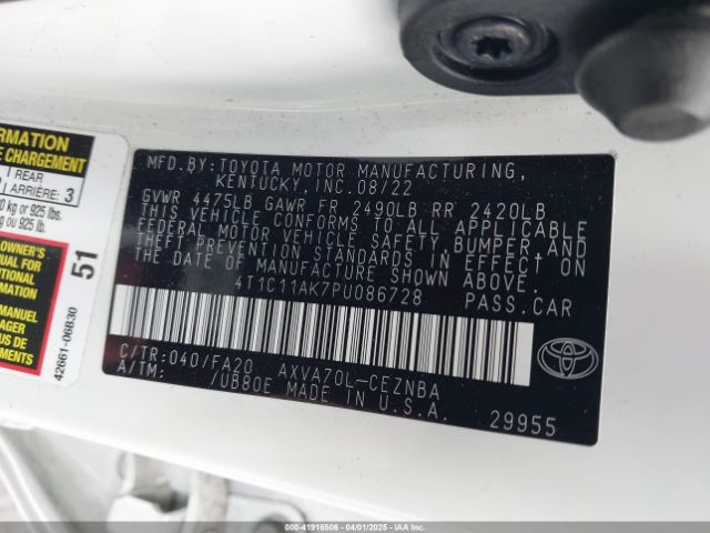 4T1C11AK7PU086728 Toyota CAMRY LE