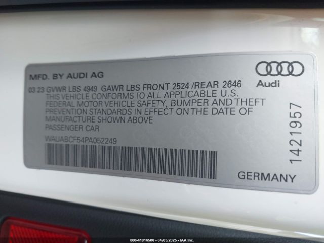WAUABCF54PA052249 Audi A5 Sportback Premium 40 Tfsi Quattro S Tronic