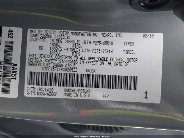 5TFHY5F11KX826522 Toyota Tundra Limited 5.7l V8