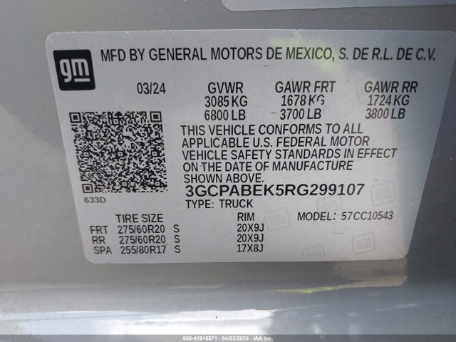 3GCPABEK5RG299107 Chevrolet Silverado 1500 2wd  Short Bed Custom