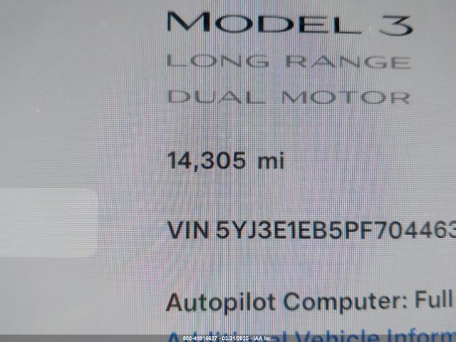 5YJ3E1EB5PF704463 Tesla Model 3 Long Range Dual Motor All-wheel Drive
