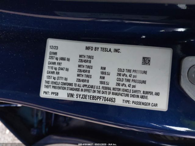5YJ3E1EB5PF704463 Tesla Model 3 Long Range Dual Motor All-wheel Drive