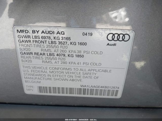 WA1LAAGE4KB012574 Audi E-tron Premium Plus