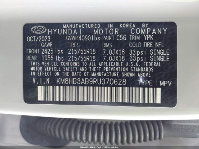 KM8HB3AB9RU070628 Hyundai Kona Sel
