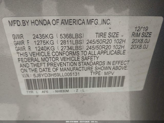 Продажа на аукционе авто 2020 Acura Mdx Technology Package, vin: 5J8YD3H59LL005131, номер лота: 41916686