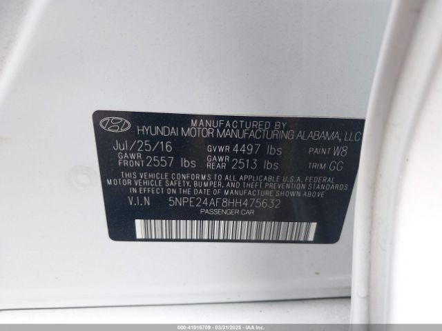 5NPE24AF8HH475632 Hyundai SONATA SE