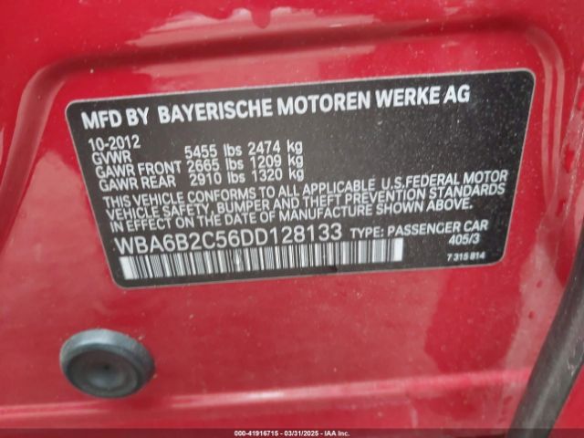 2013 BMW 650I GRAN COUPE WBA6B2C56DD128133 Photo 8