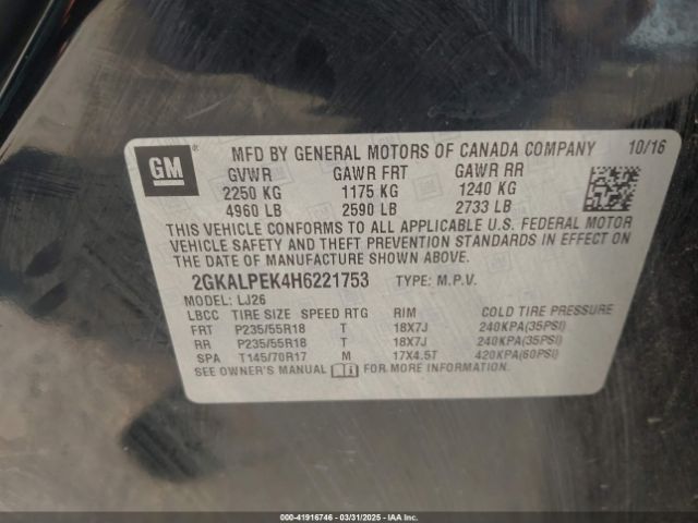 2GKALPEK4H6221753 GMC Terrain Slt