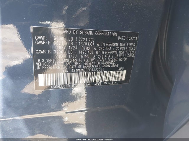 4S4WMABD8R3422240 Subaru Ascent Premium 8-passenger