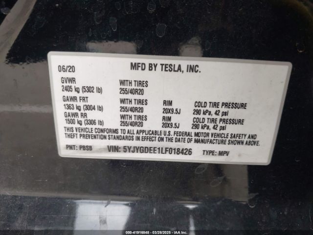 5YJYGDEE1LF018426 Tesla Model Y Long Range Dual Motor All-wheel Drive