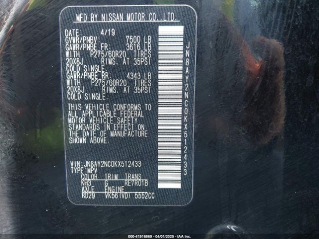 JN8AY2NC0KX512433 Nissan Armada Sl