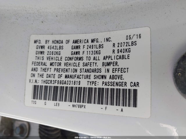 1HGCR3F98GA031819 Honda Accord Touring