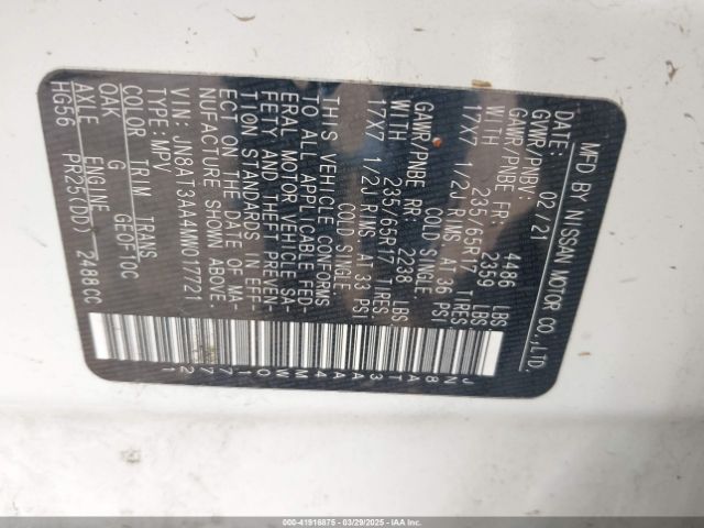 JN8AT3AA4MW017721 Nissan Rogue S Fwd