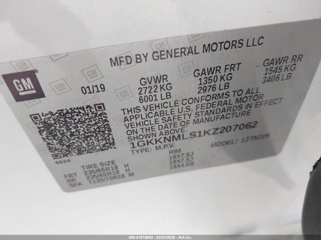 1GKKNMLS1KZ207062 GMC Acadia Slt-1