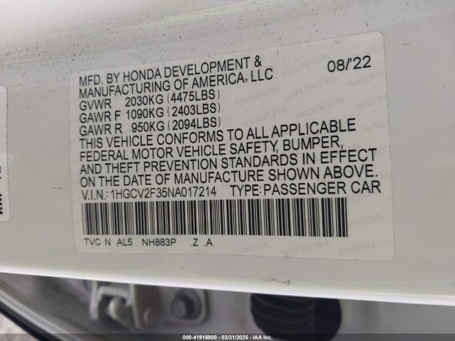 1HGCV2F35NA017214 Honda Accord Sport 2.0t