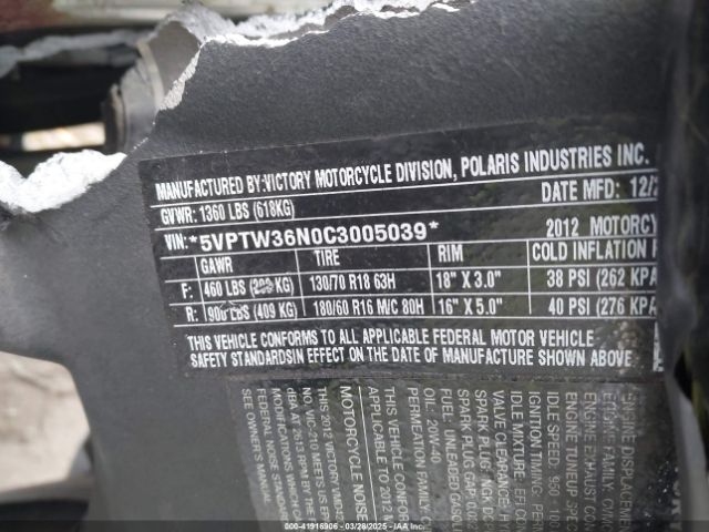 2012 VICTORY MOTORCYCLES CROSS COUNTRY 5VPTW36N0C3005039 Photo 9