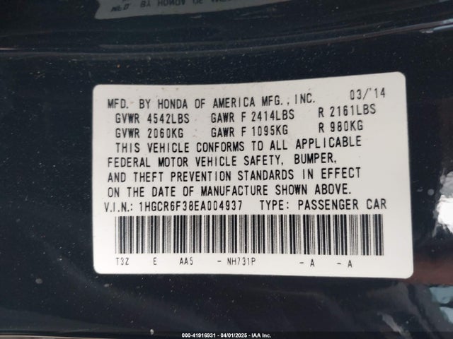 1HGCR6F38EA004937 Honda ACCORD HYBRID
