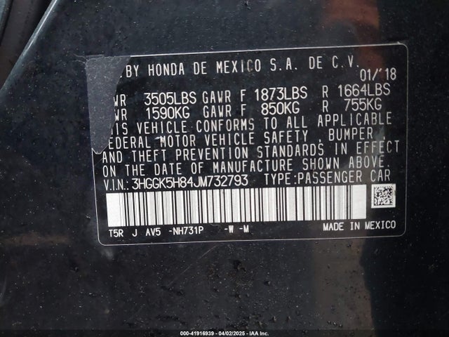 3HGGK5H84JM732793 Honda FIT EX
