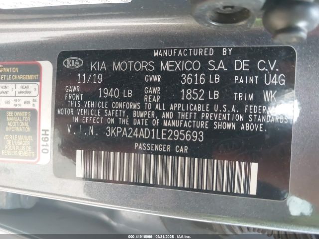 3KPA24AD1LE295693 KIA RIO S