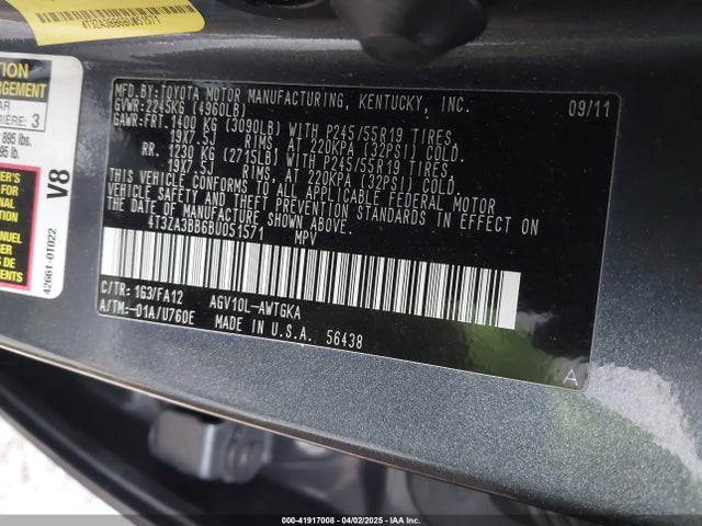 Aukcja sprzedaży 2011 Toyota Venza, vin: 4T3ZA3BB6BU051571, numer aukcji: 41917008