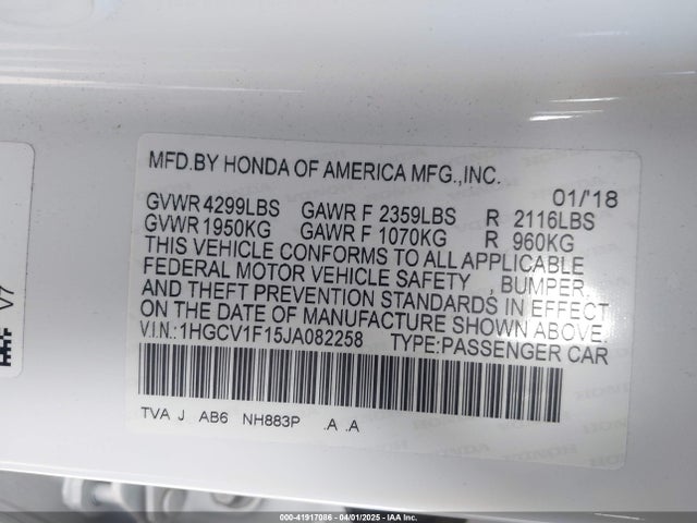 1HGCV1F15JA082258 Honda ACCORD LX