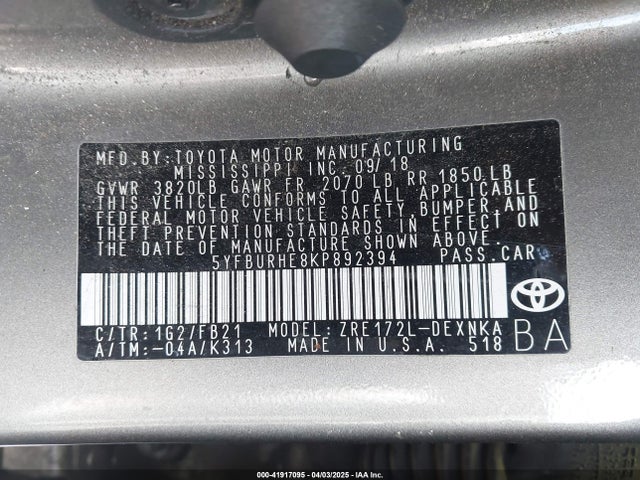 Toyota COROLLA LE 2019 5YFBURHE8KP892394 Image 9