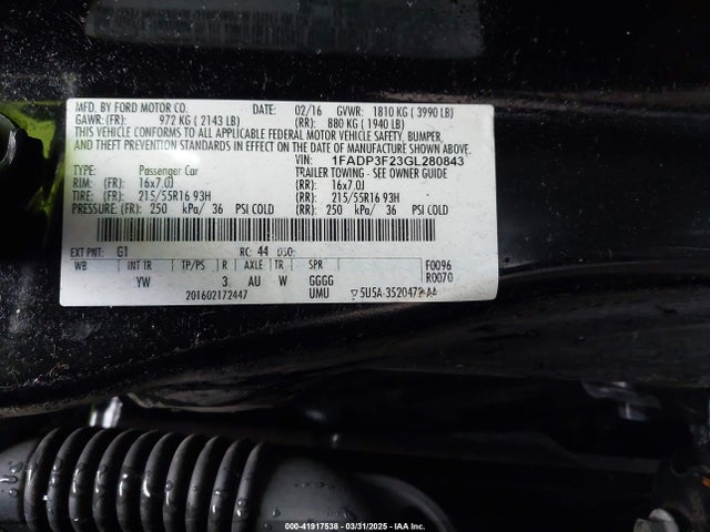 1FADP3F23GL280843 Ford FOCUS SE